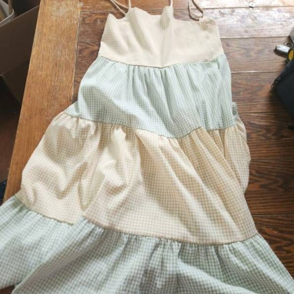 lisa says gah tiered gingham multi color tank dress sz XS